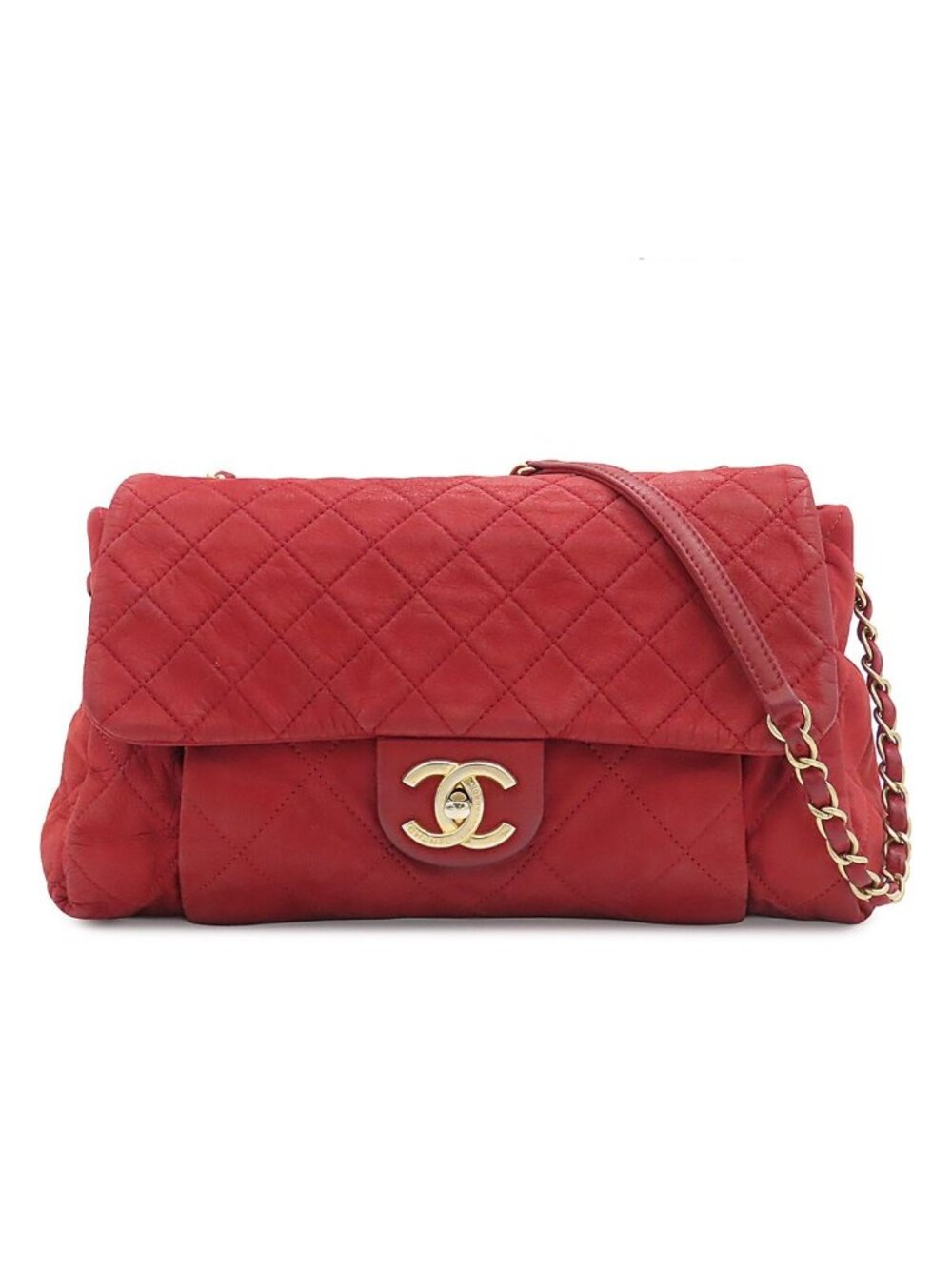 Chanel Chain Shoulder Bag 2-Way Red Gold Leather